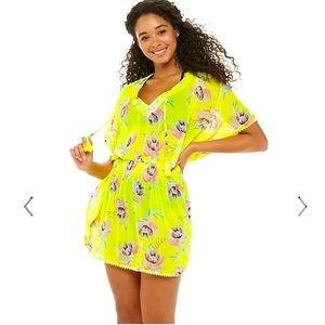 NWT Women’s Miken Print Smocked-waist Poncho Swim Cover-up Dress